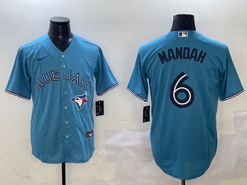 Men Toronto Blue Jays 6 Manoah Light Blue White Game 2025 Nike MLB Jersey style 1